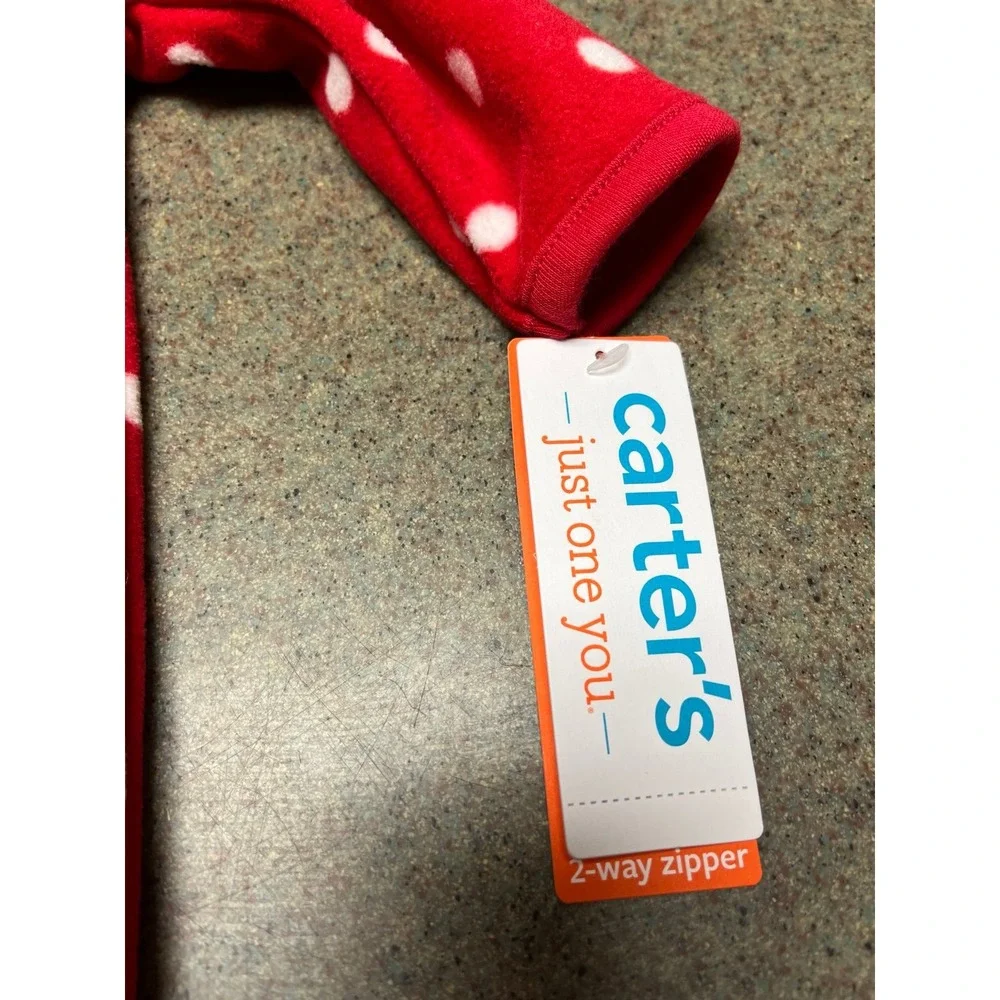 Carter's Christmas fleece sleeper NWT 3‎ months red polka dor